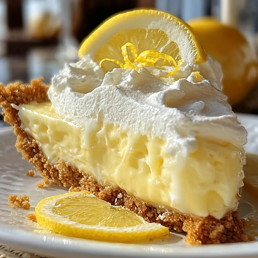 A slice of pie with a lemon wedge on top.