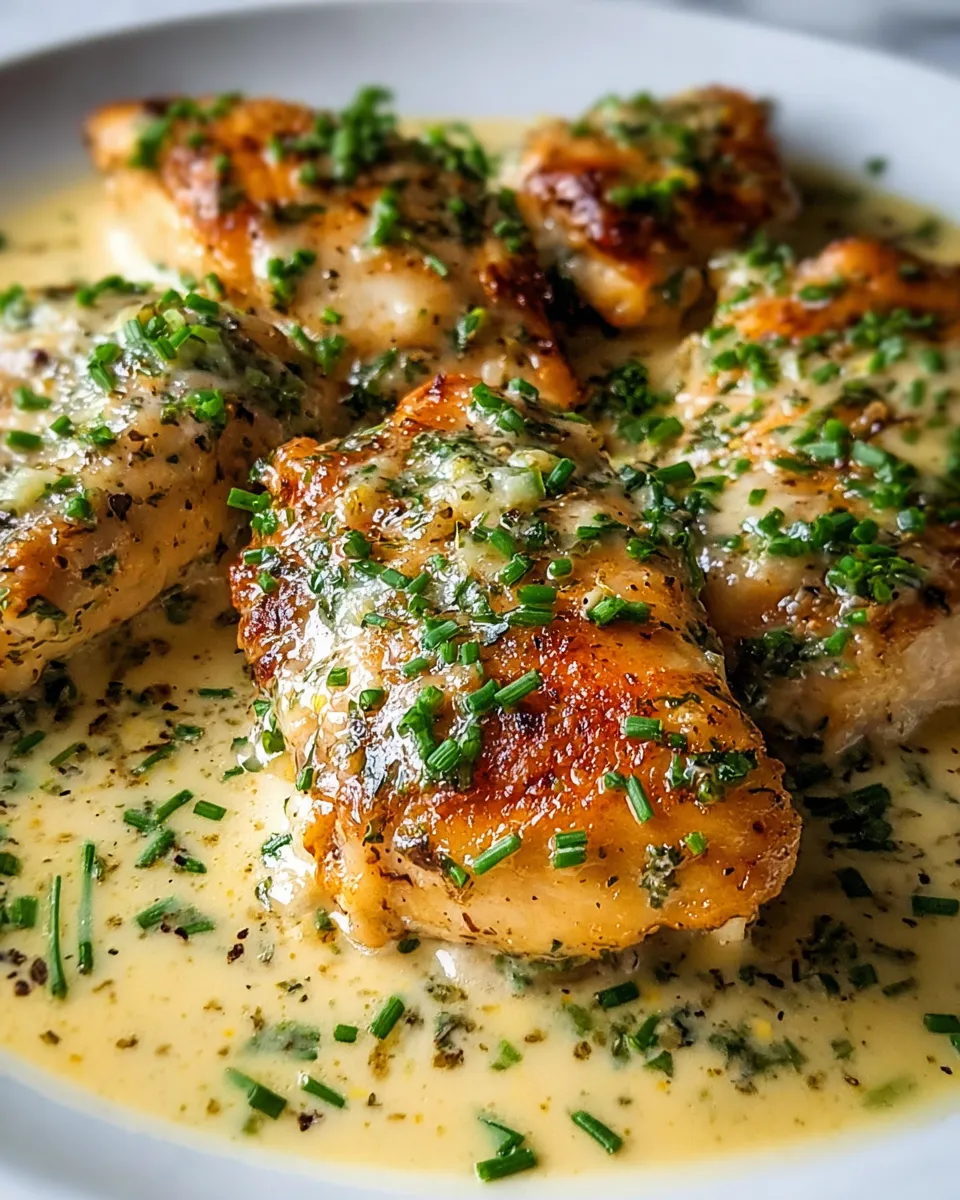 Chicken with herbs and sauce.
