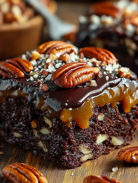 A chocolate cake with nuts on top.