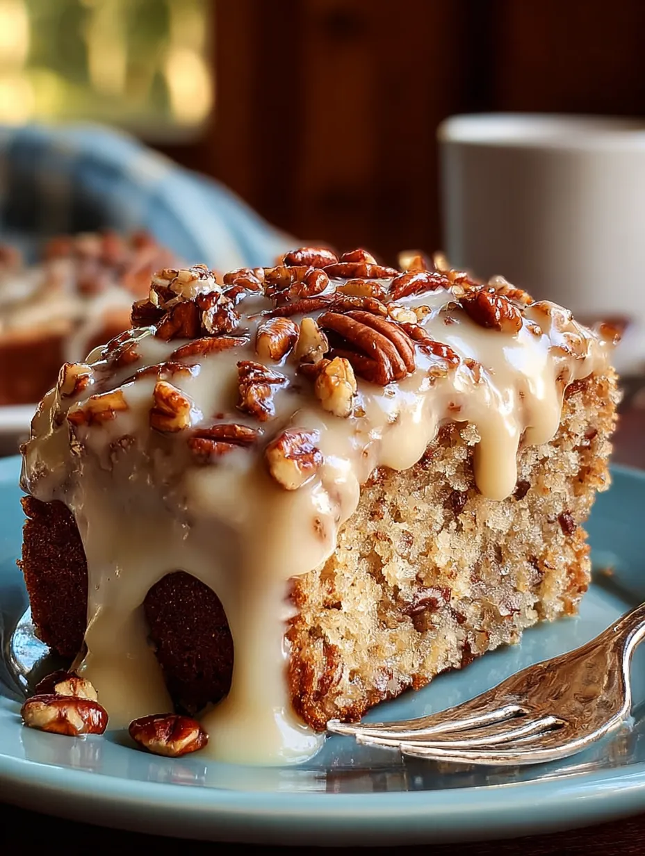A slice of cake with walnuts and icing.