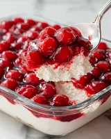 A spoon is in a bowl of red berries.