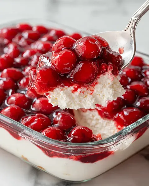 A spoon is in a bowl of red berries.