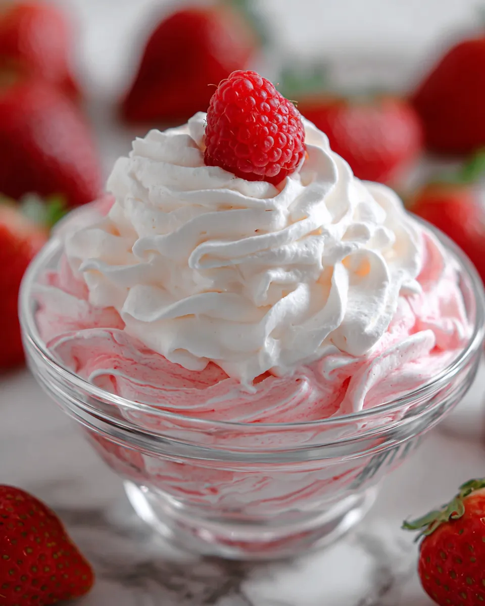 A bowl of strawberry whip cream.