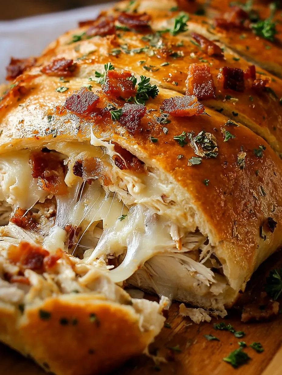 A slice of bacon wrapped meat with cheese and herbs.