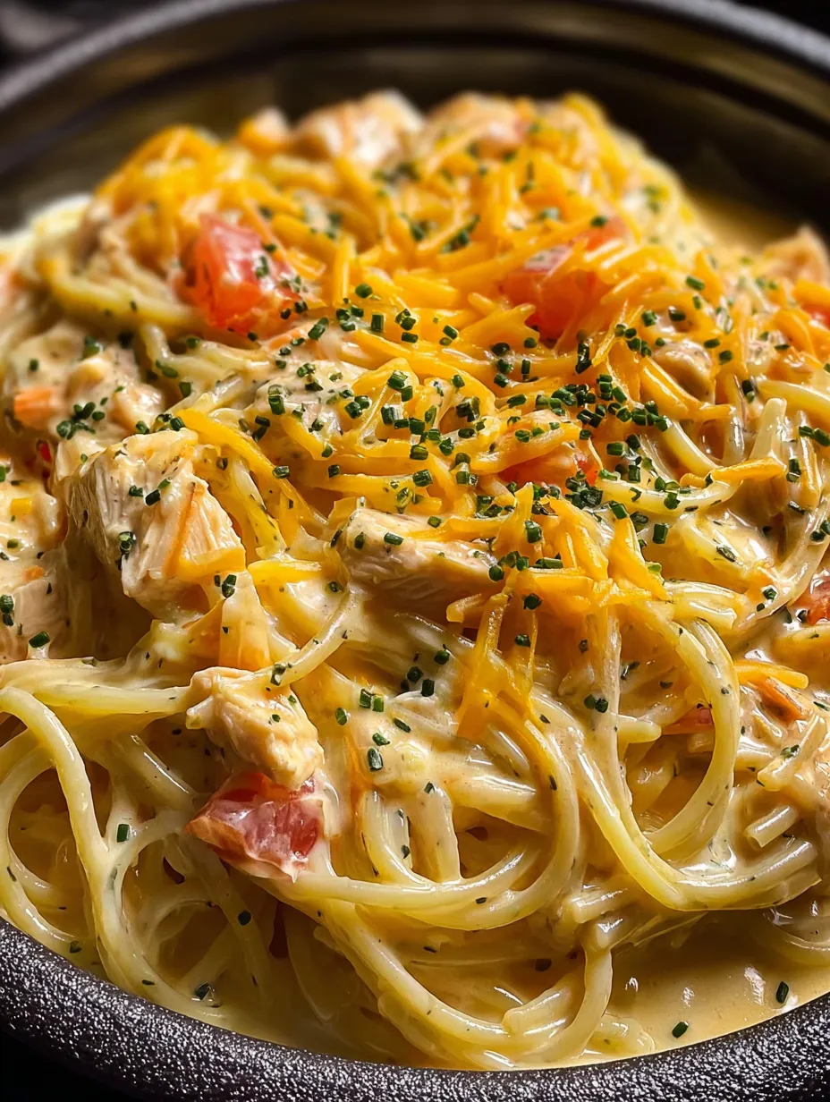 A plate of spaghetti with meat and tomatoes.