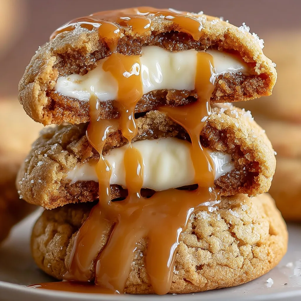A stack of cookies with caramel drizzled on top.