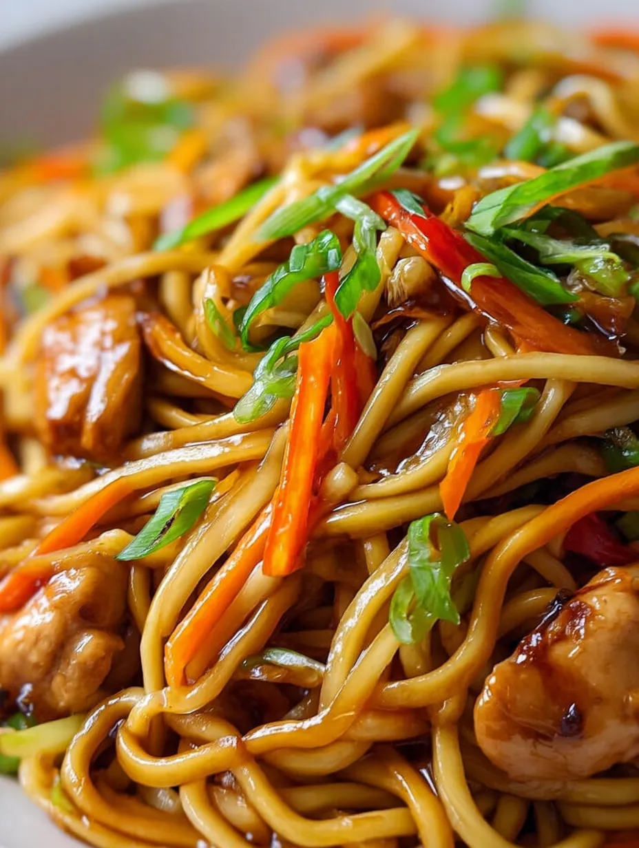 A plate of noodles with carrots and meat.