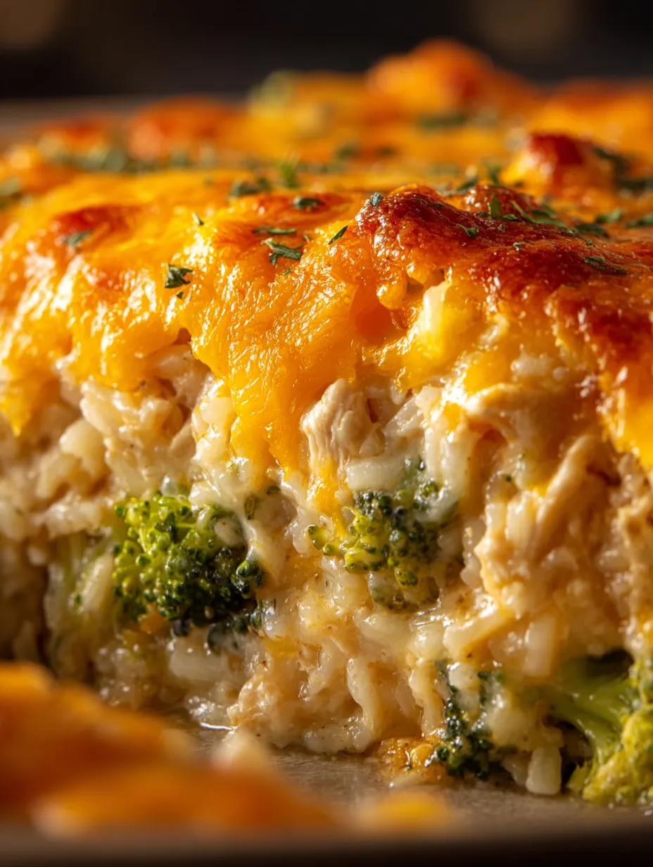 A close up of a casserole with broccoli and cheese.