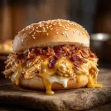 A burger with bacon and cheese.