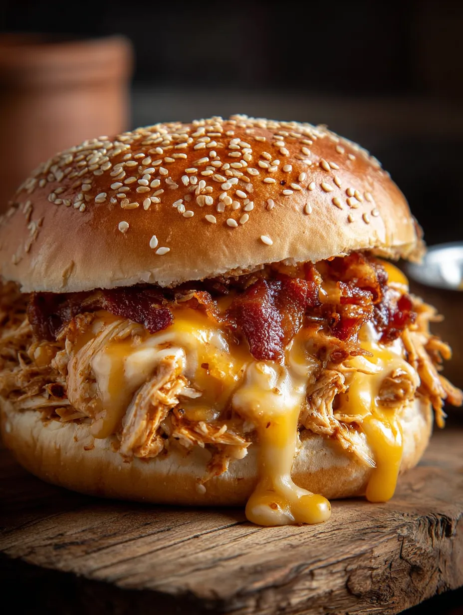 A close up of a bacon cheeseburger.