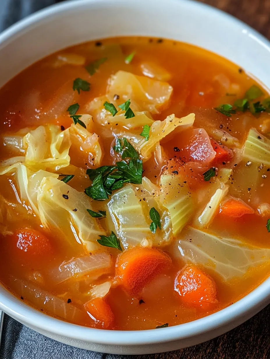 A bowl of soup with carrots and cabbage.