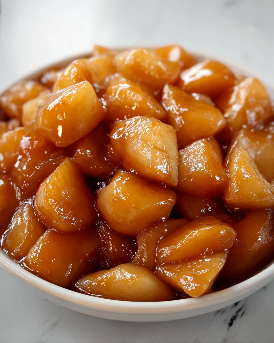 A bowl of apples in a syrup.