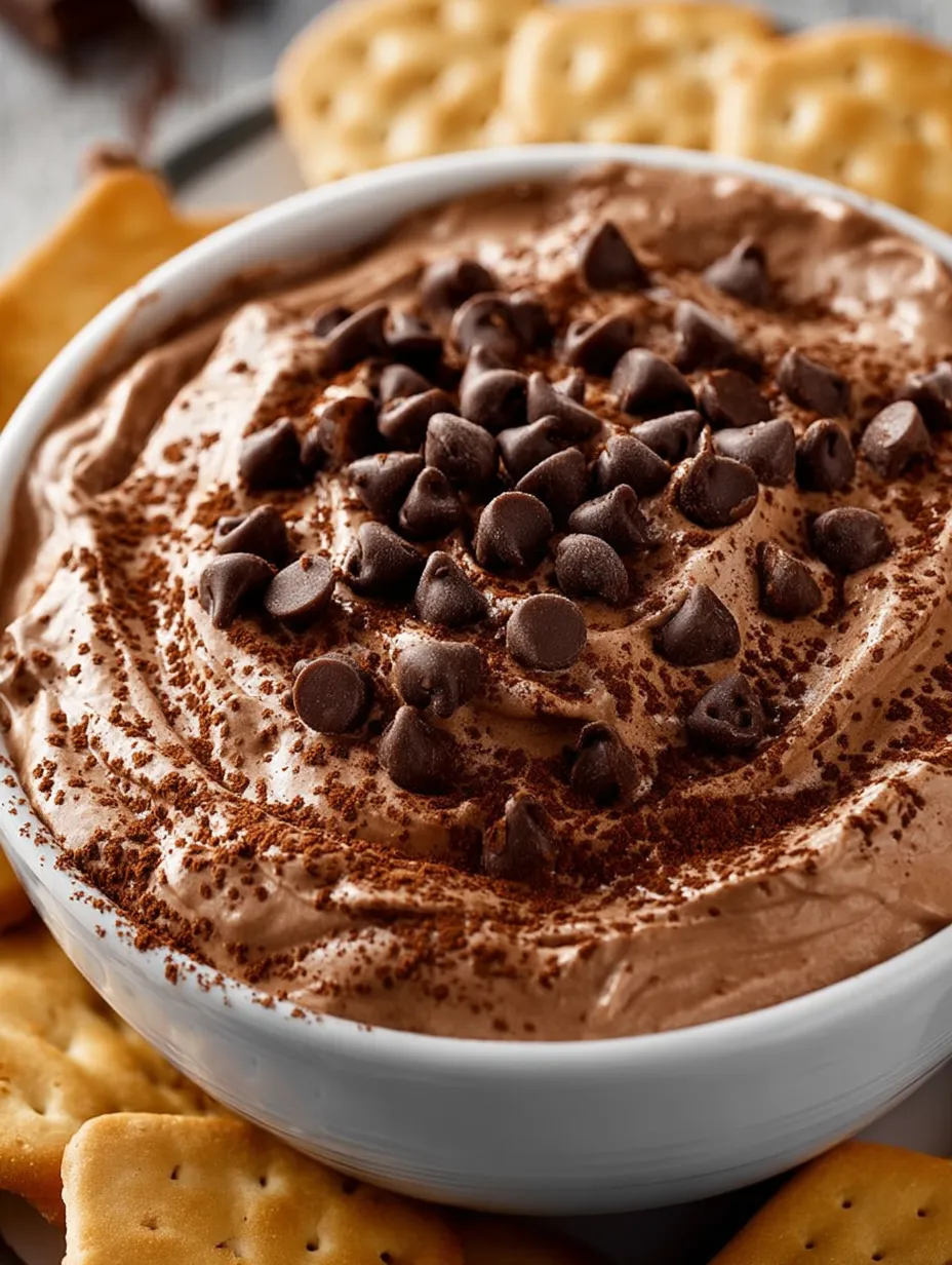 A bowl of chocolate dip with chocolate chips.