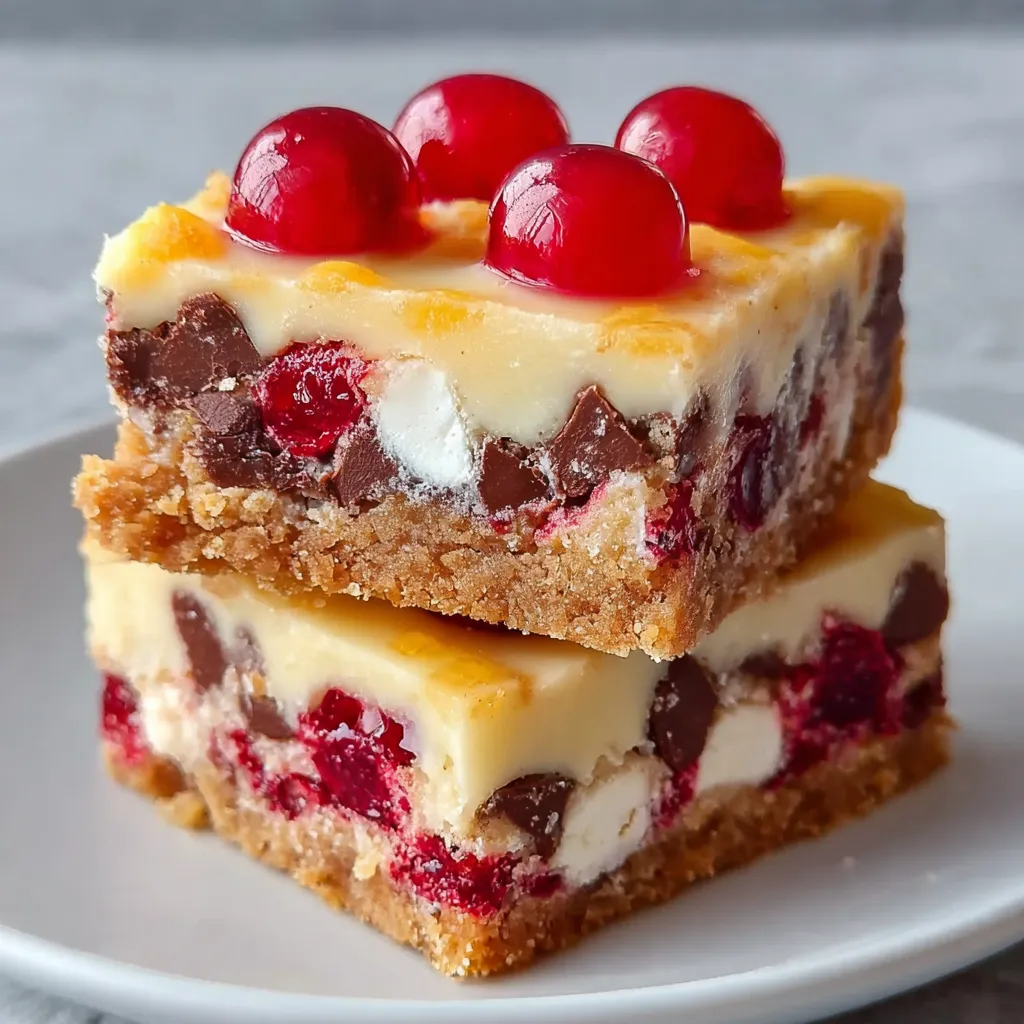 A slice of cake with cherries on top.
