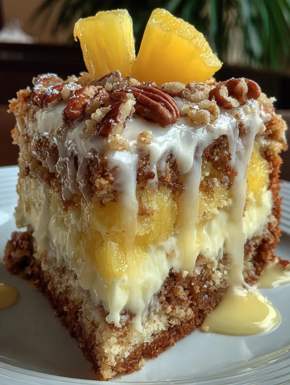 A slice of cake with white icing and nuts on top.