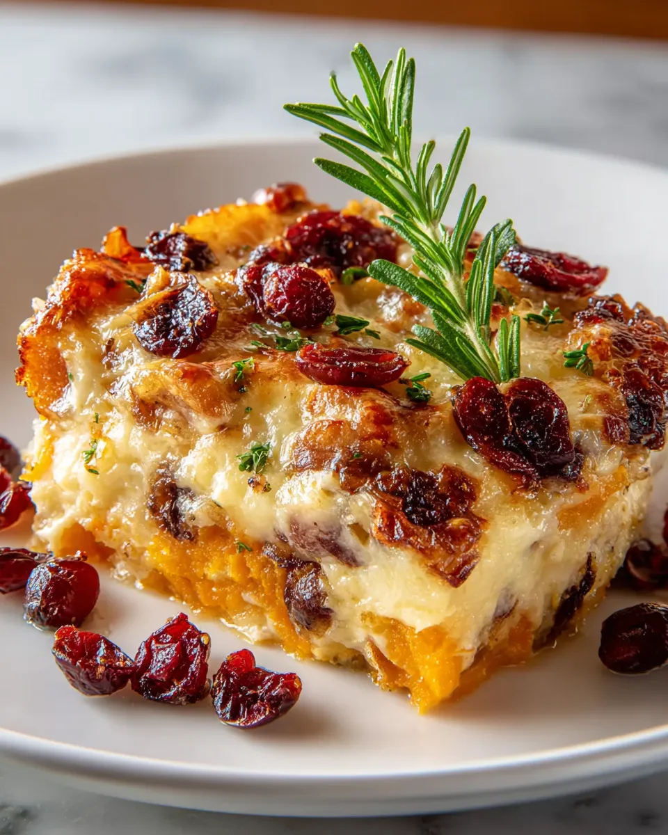 A white plate with a casserole dish on it.