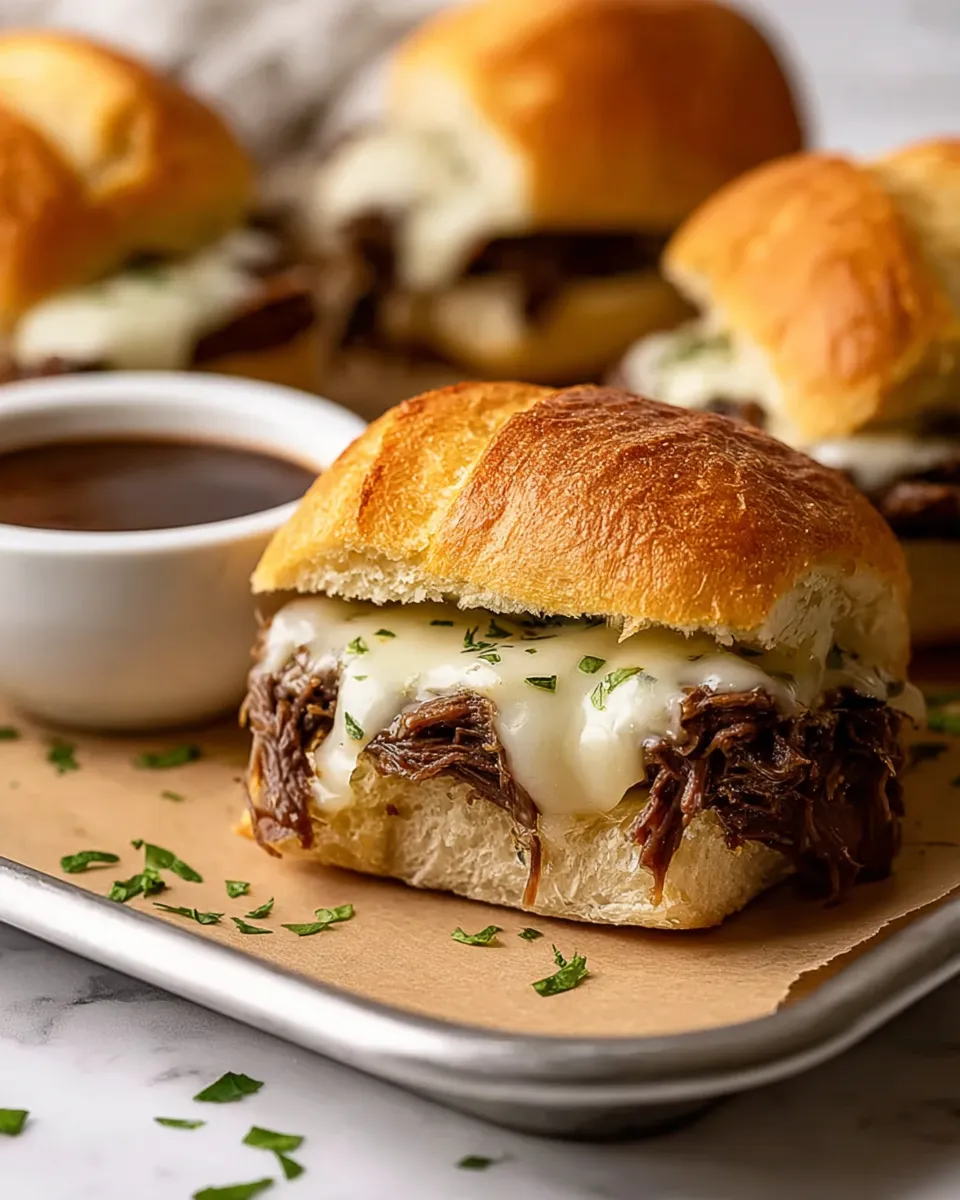 A plate of sandwiches with meat and cheese.