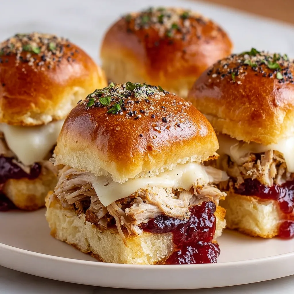 Four mini sandwiches with meat and jelly.