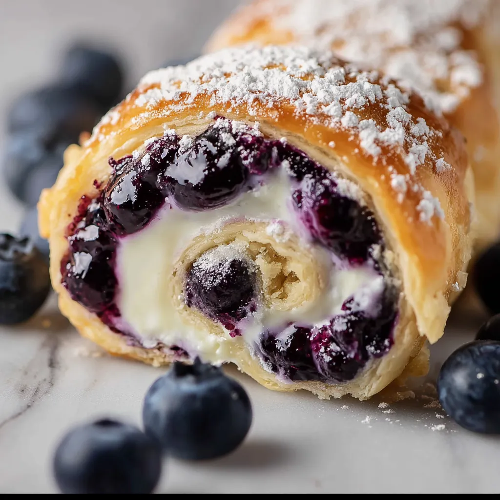 A pastry with blueberries and whipped cream.
