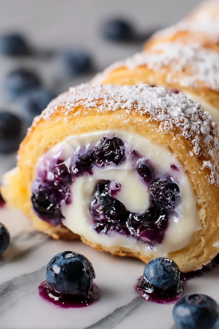 A pastry with blueberries and whipped cream.