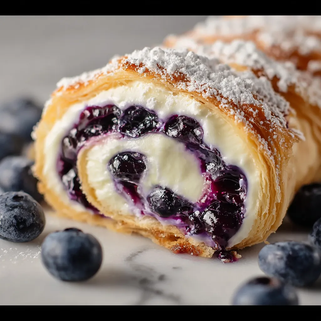 A pastry with yummy blueberries and whipped cream.