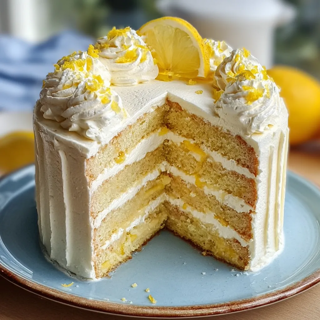 A slice of cake with lemon on top.