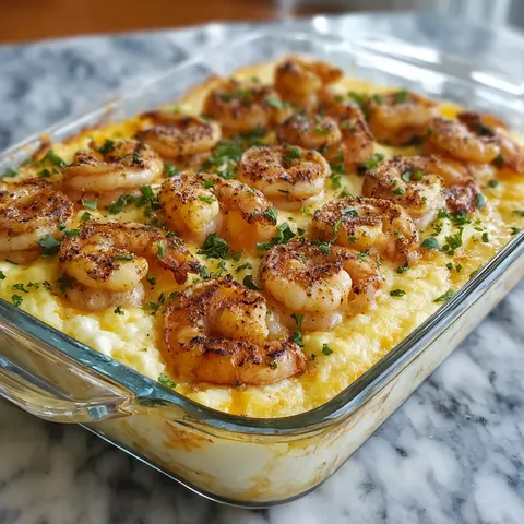A dish of shrimp and rice.