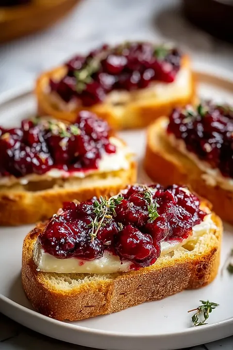 A plate of toast with jam and herbs.