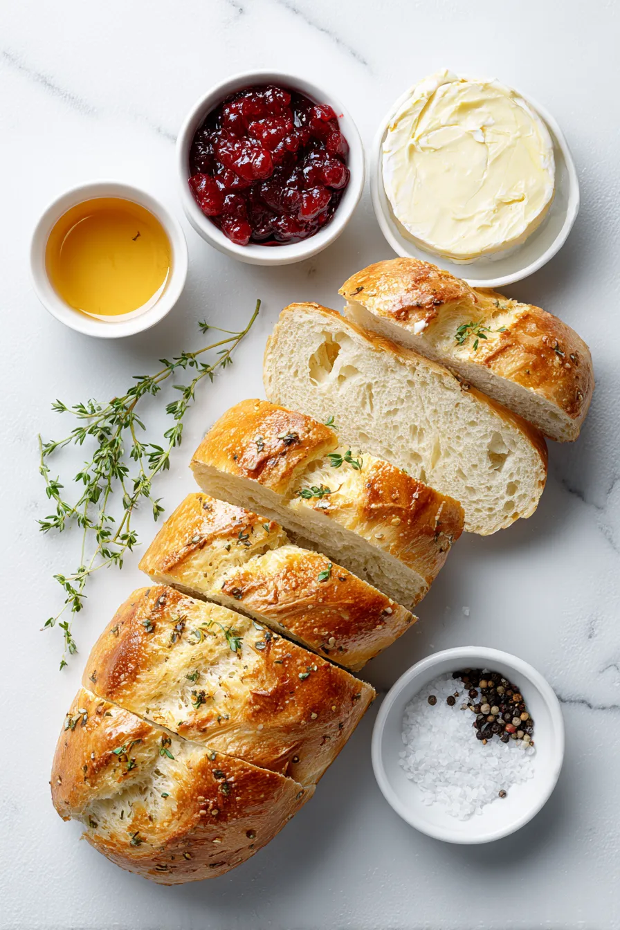 A loaf of bread with butter and jam.