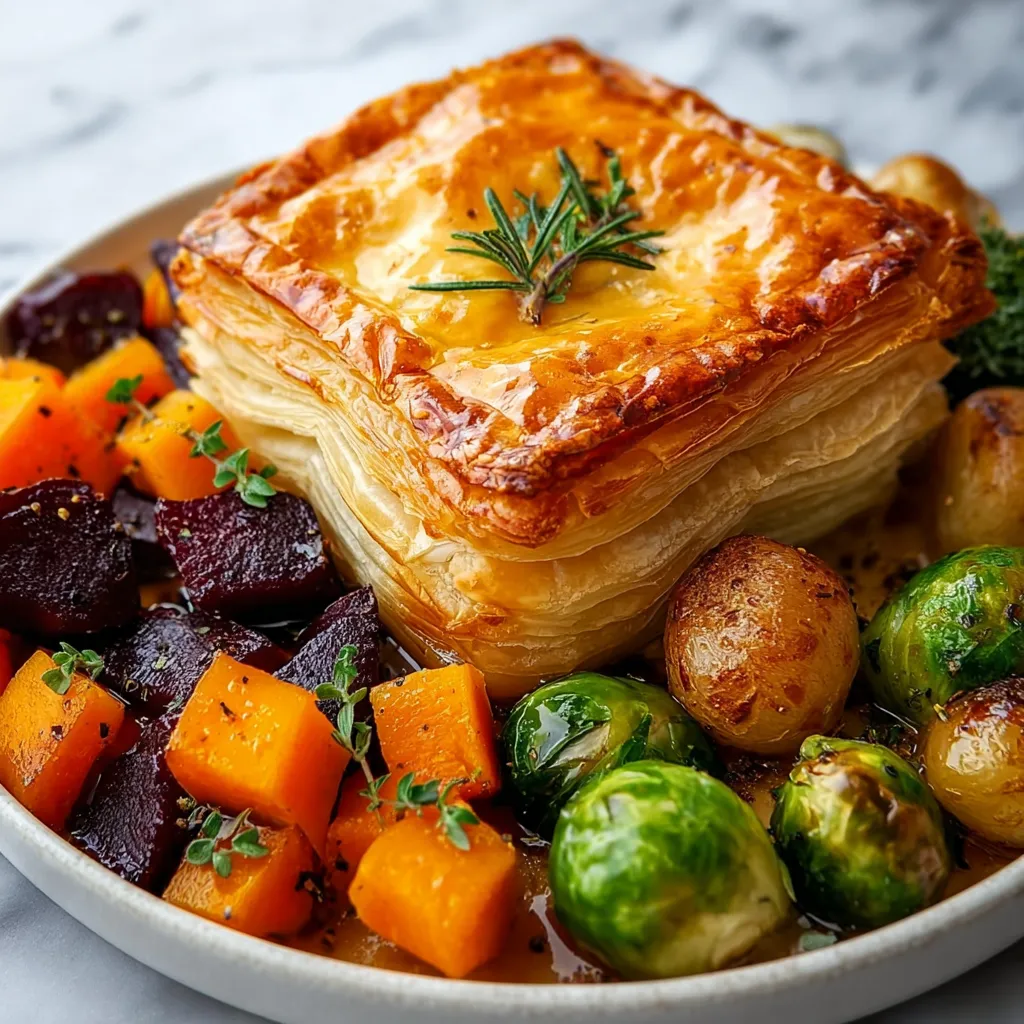 A plate of food with a pastry and vegetables.