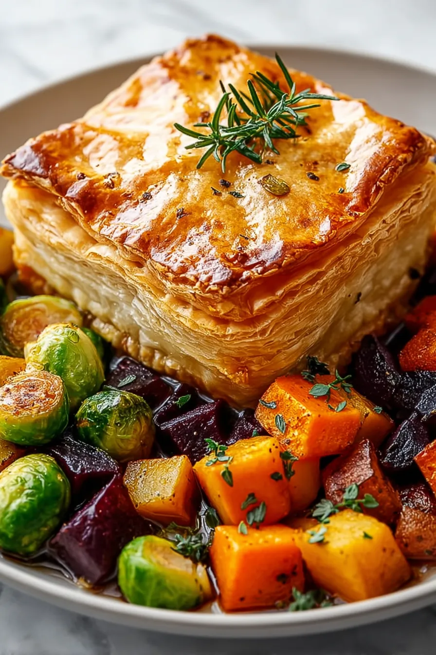 A close up of a pastry with herbs on top.