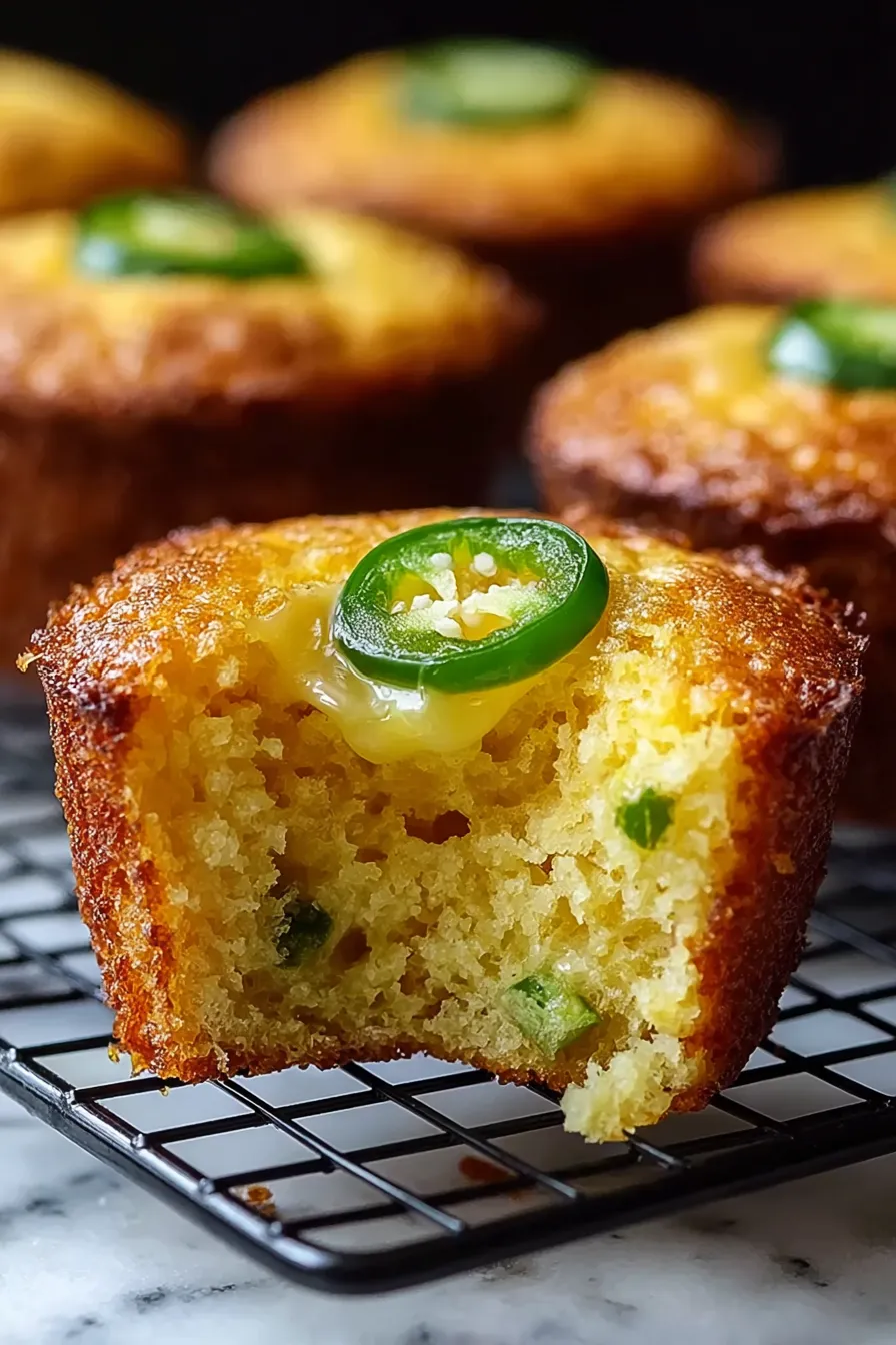 A slice of muffin with jalapenos on top.