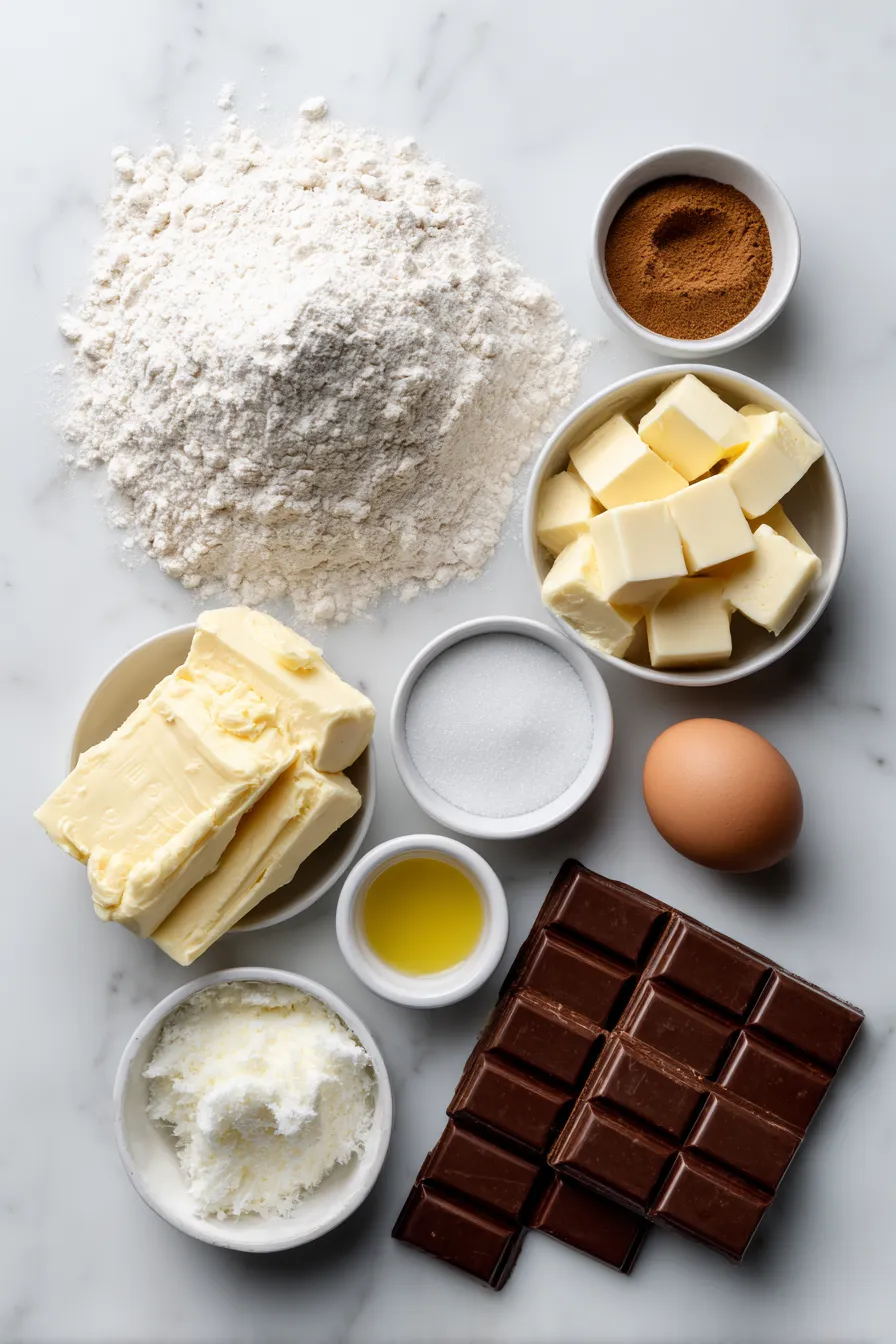 A table with various ingredients for baking.