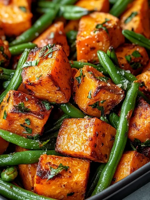 A plate of food with green beans and carrots.