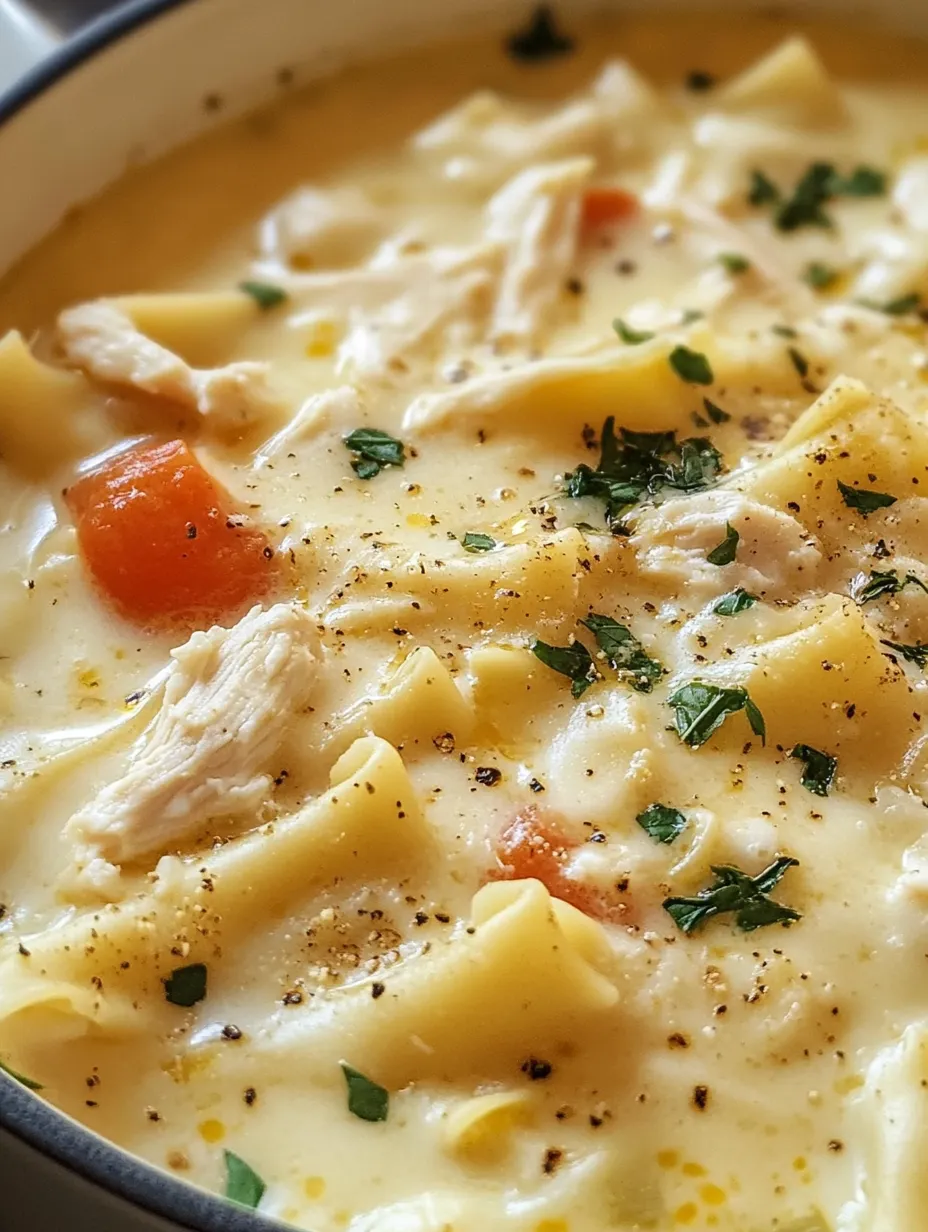 A bowl of soup with chicken and vegetables.