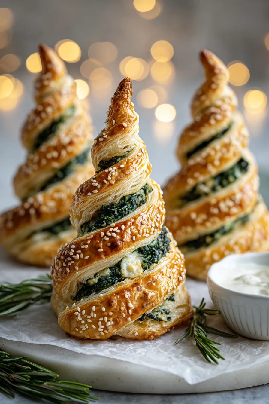 Three pastries with green toppings.