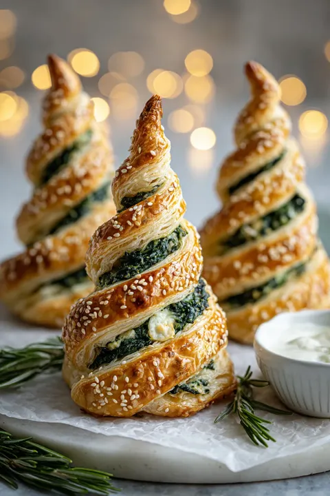 Three pastries with green toppings.