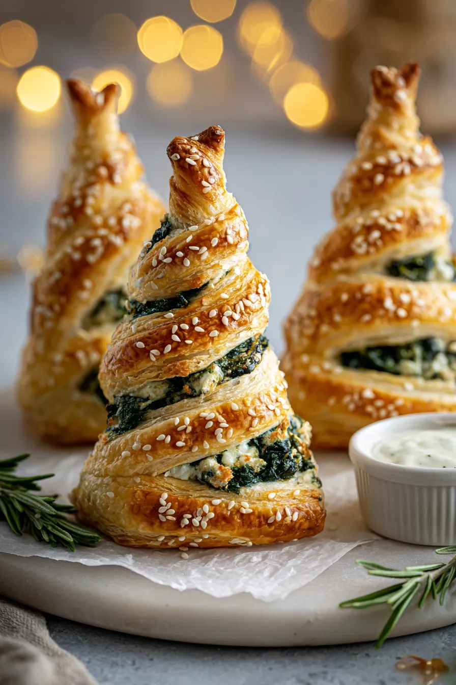 A white bowl of sauce sits on a table next to two pastries.
