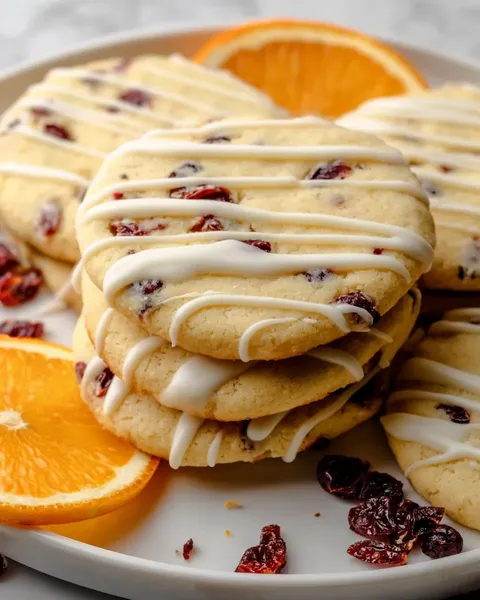 A plate of cookies with white icing and orange slices.