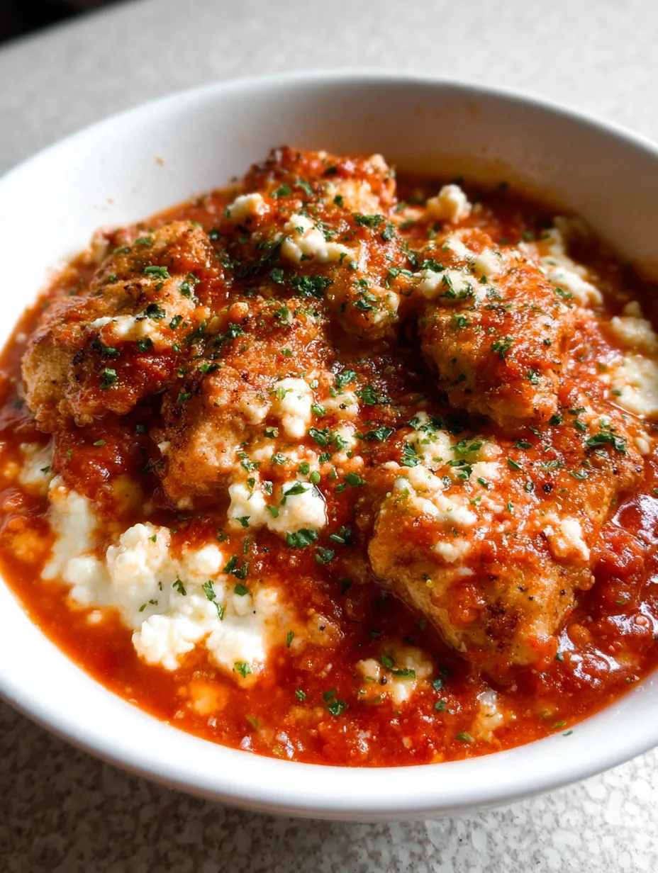 A bowl of food with cheese and tomato sauce.