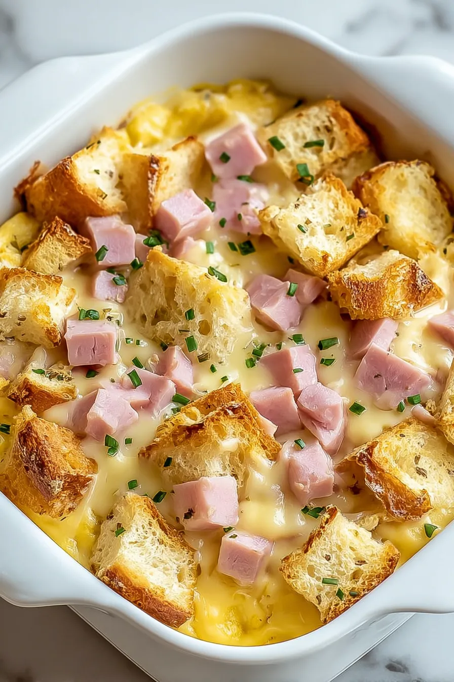 A bowl of food with toast and ham.