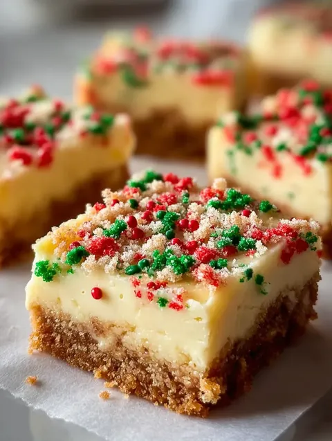 A piece of cake with white frosting and red sprinkles.