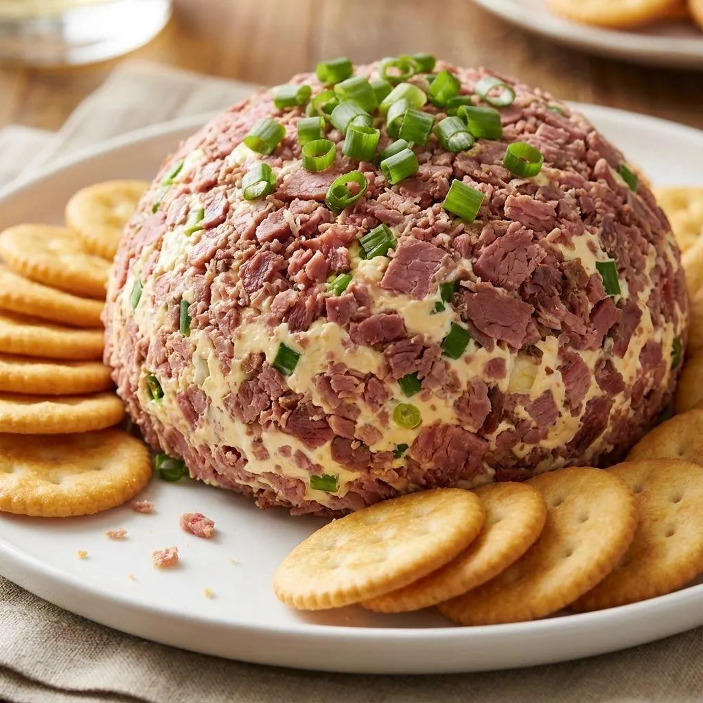 A plate of food with crackers and a meatball.
