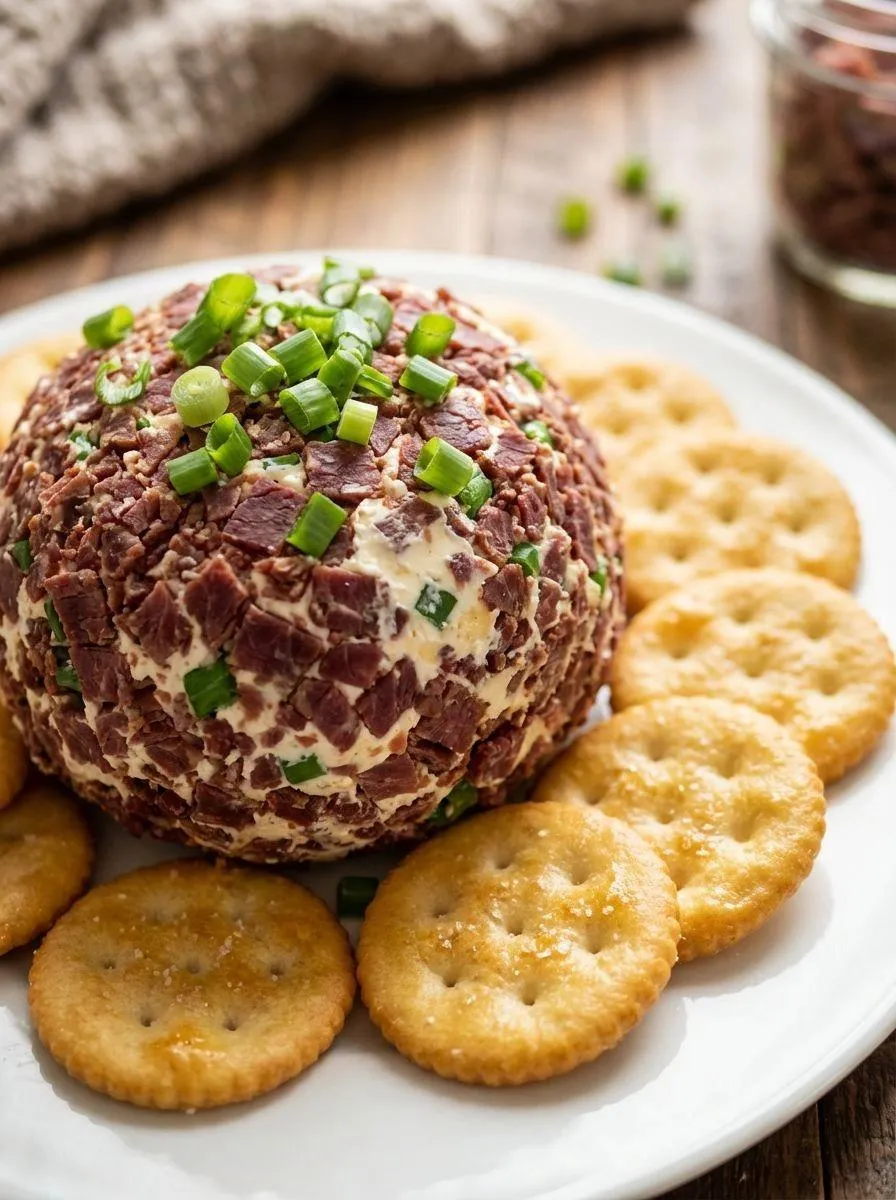 A plate of food with crackers and a meatball.