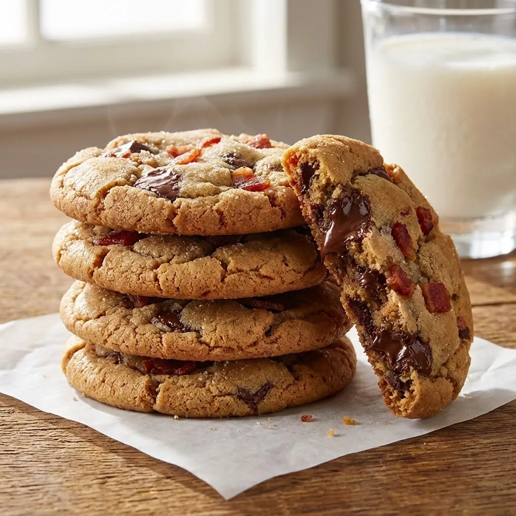 A stack of chocolate chip cookies.