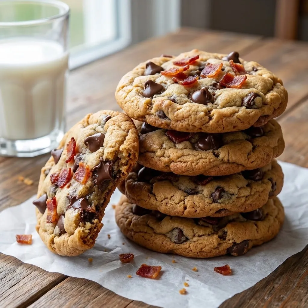 A stack of chocolate chip cookies.