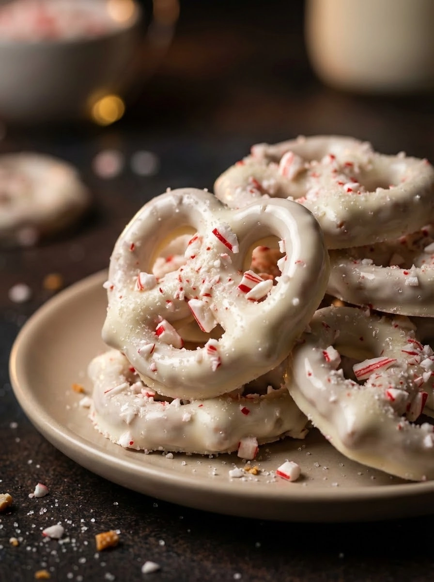 A plate of white and red candy canes.