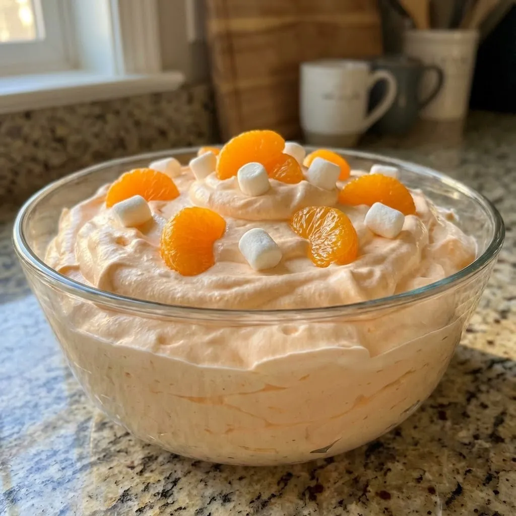 A bowl of orange and white cream.