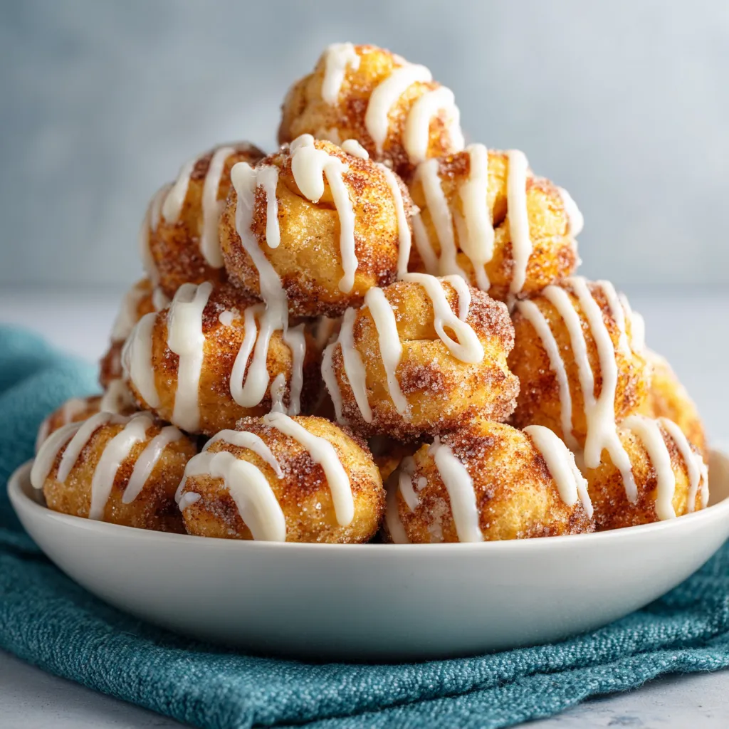 A stack of doughnuts with icing.