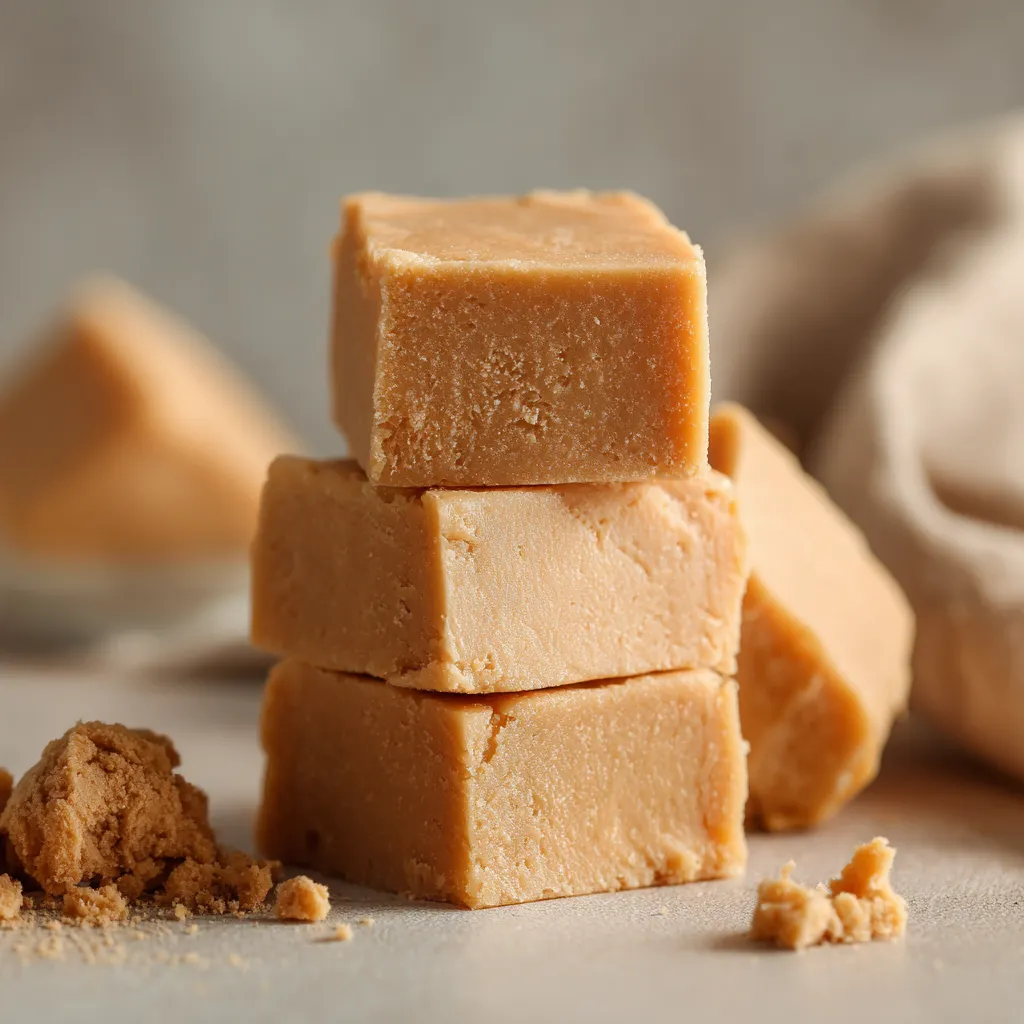 A stack of brownies on a table.